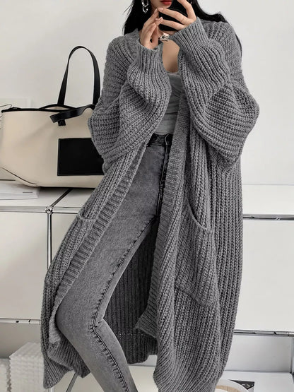 Full Size Chunky Knit Openwork Front Longline Cardigan Plus Size