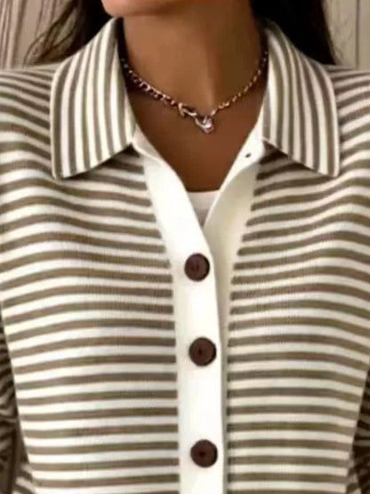 Striped Collared Button-Down Knit Cardigan