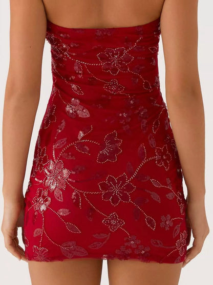 Floral Textured Strapless Mini Dress