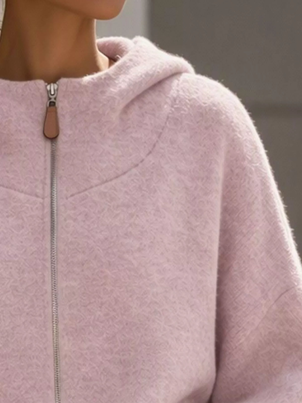 Contrast Denim Pockets Hooded Cardigan
