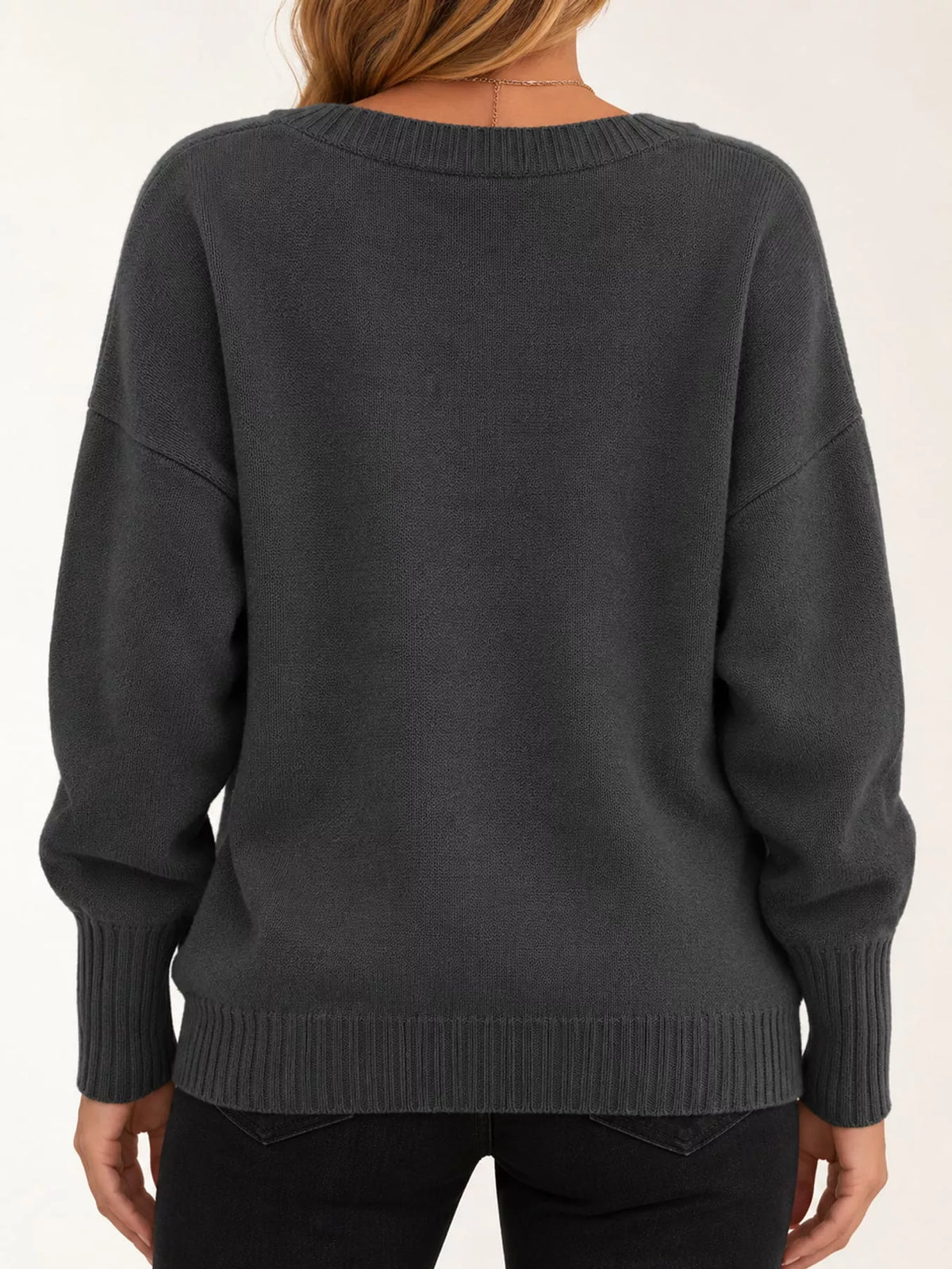 Full Size V-Neck Dropped Shoulder Sweater Plus Size