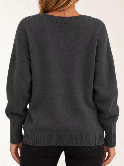 Full Size V-Neck Dropped Shoulder Sweater Plus Size