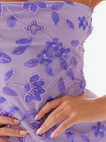 Floral Textured Strapless Mini Dress