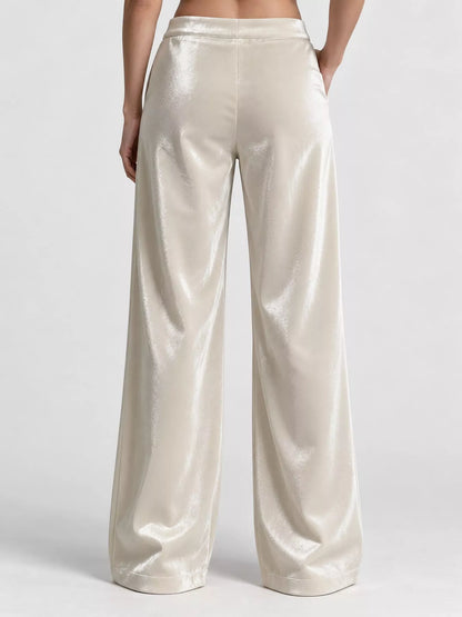 Full Size High-Waisted Wide-Leg Velvet Pants with Pockets Plus Size