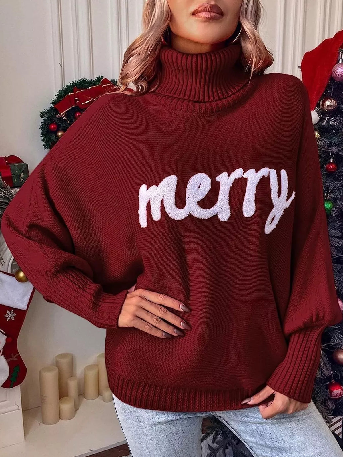 Christmas Letter Turtleneck Sweater