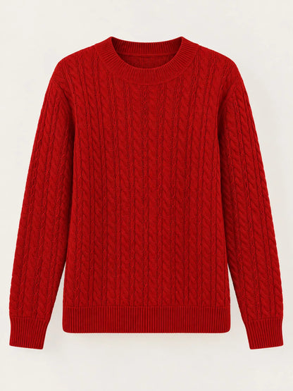 Full Size Cable Knit Round Neck Sweater Plus Size