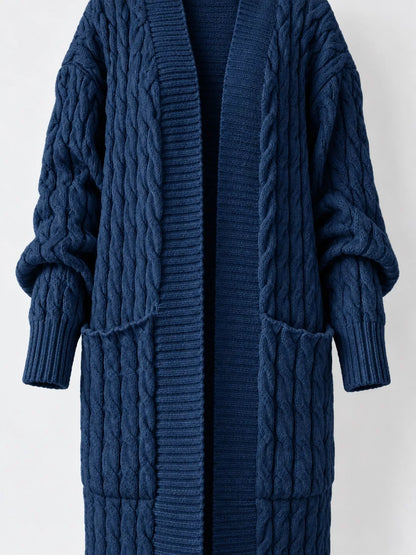 Elegant Cable-Knit Longline Open-Front Cardigan
