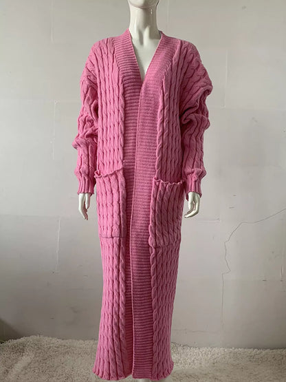 Elegant Cable-Knit Longline Open-Front Cardigan