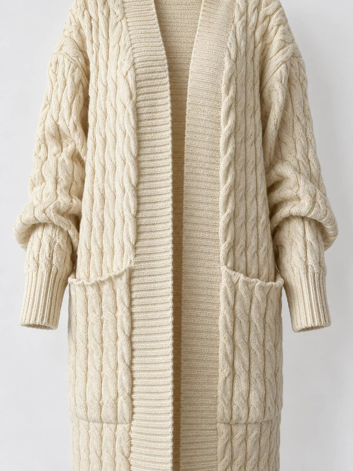 Elegant Cable-Knit Longline Open-Front Cardigan