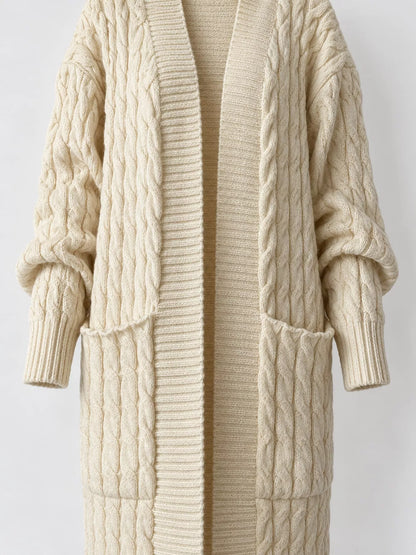 Elegant Cable-Knit Longline Open-Front Cardigan