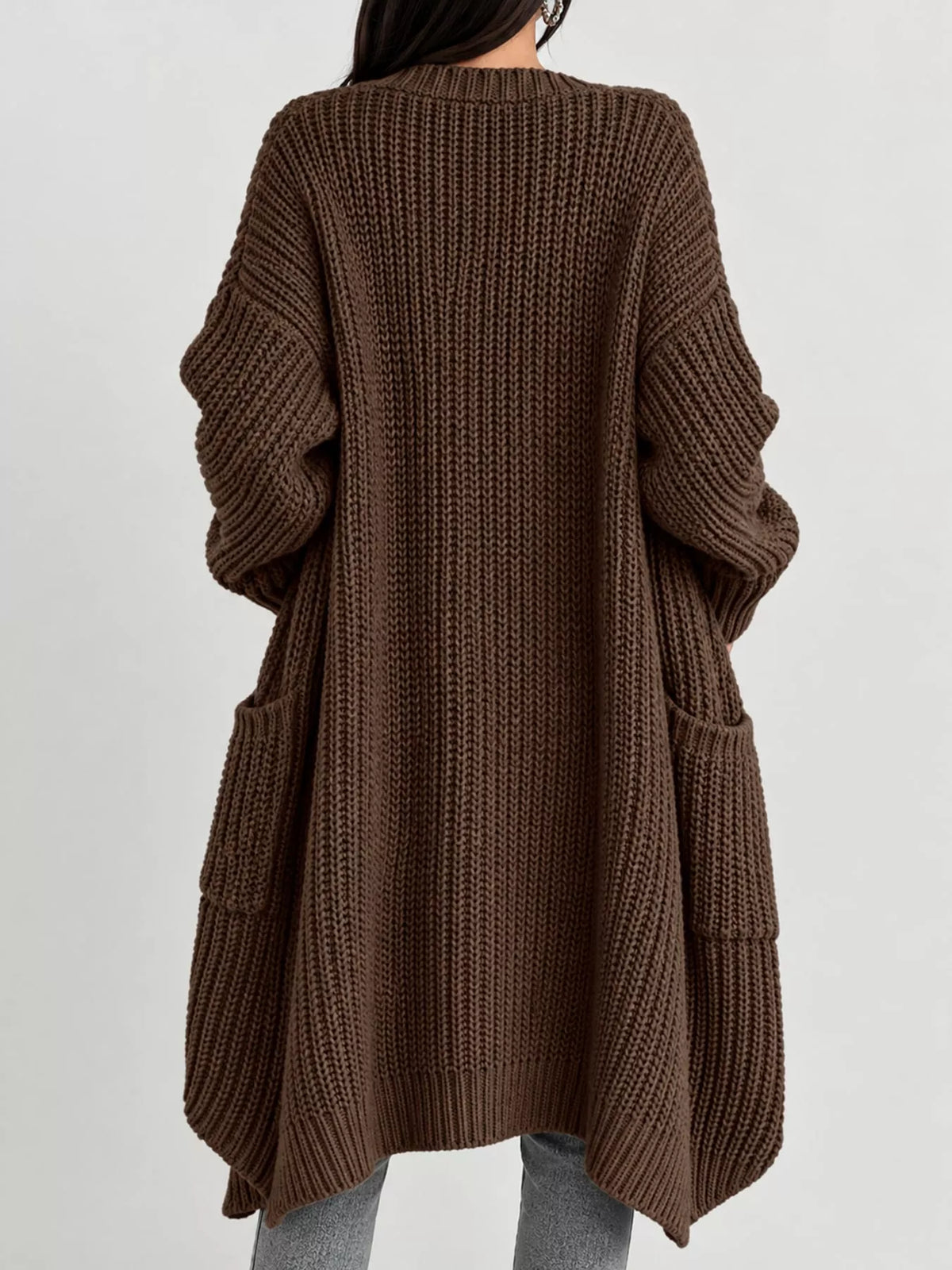 Full Size Chunky Knit Openwork Front Longline Cardigan Plus Size