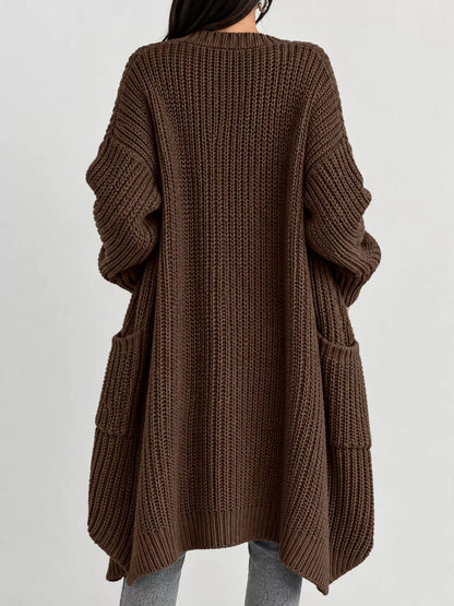 Full Size Chunky Knit Openwork Front Longline Cardigan Plus Size