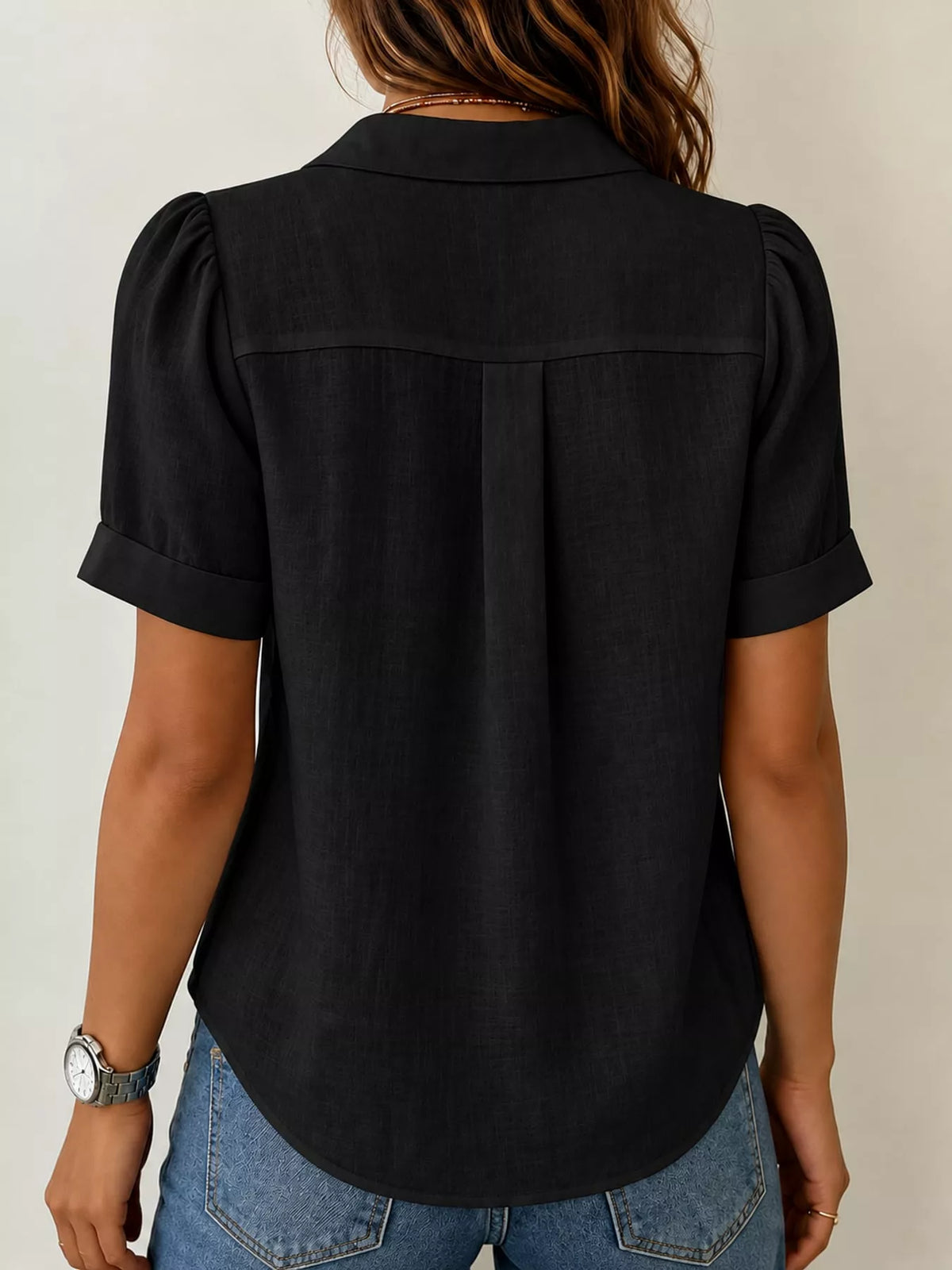 Full Size Button Up Short Sleeve Shirt Plus Size