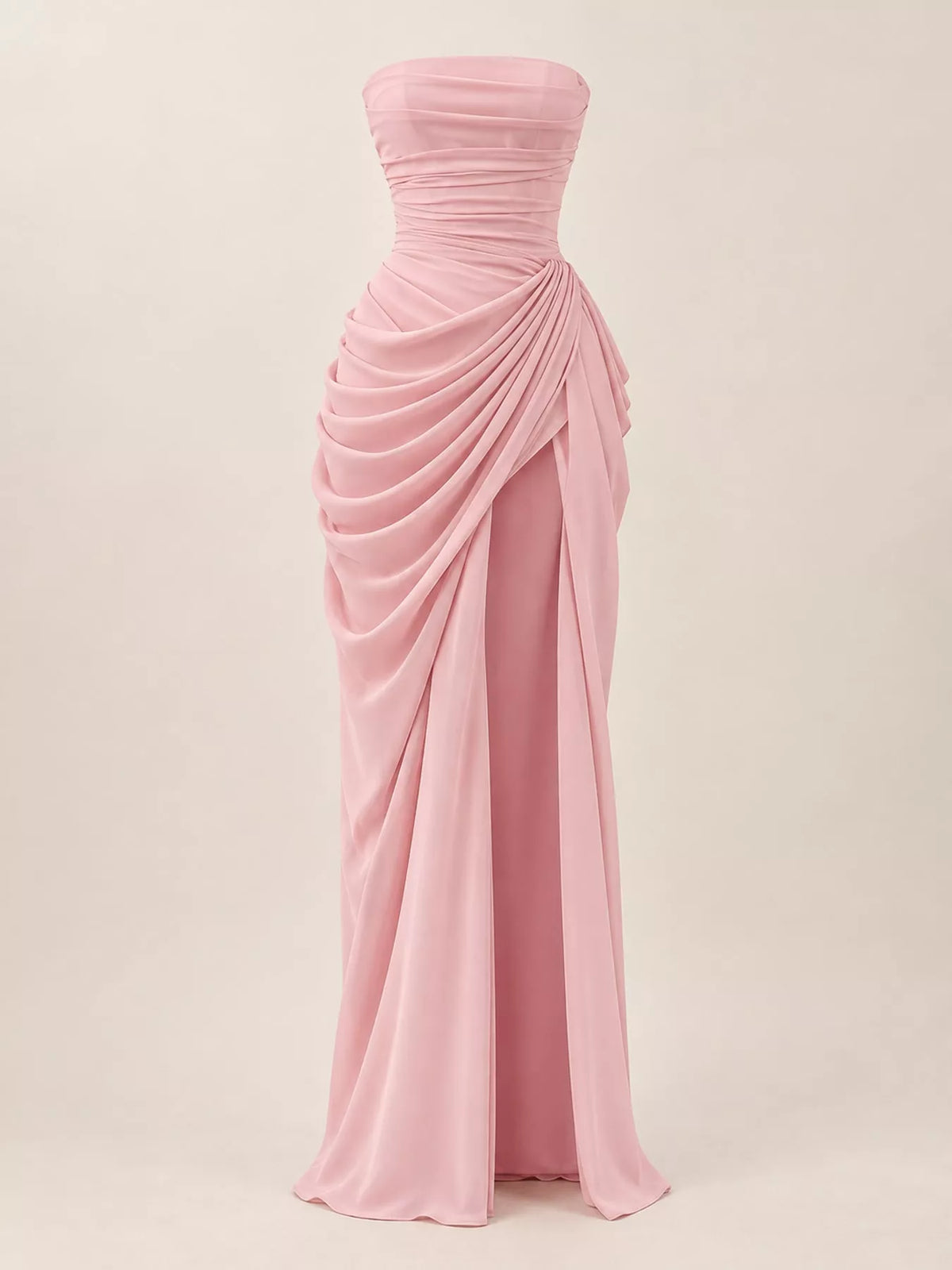 Elegant Strapless Ruched High-Slit Evening Dress