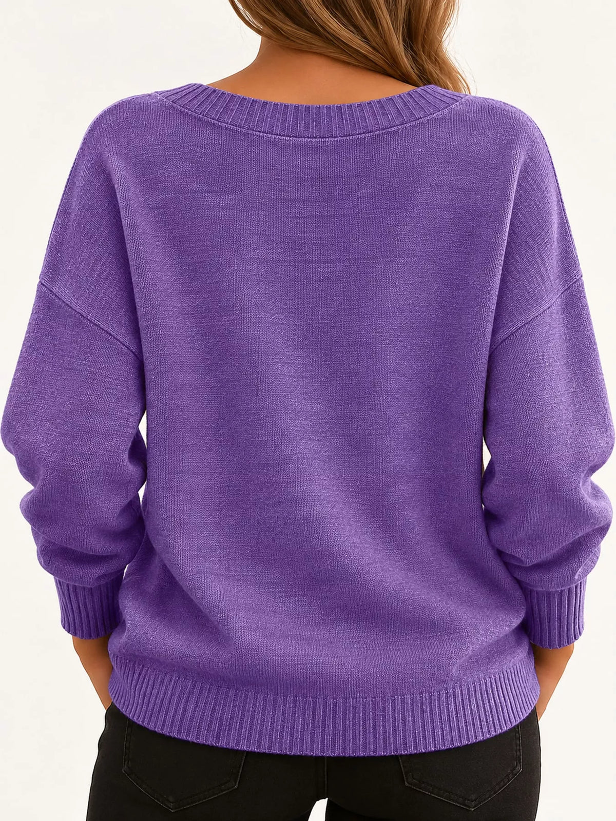 Full Size V-Neck Dropped Shoulder Sweater Plus Size
