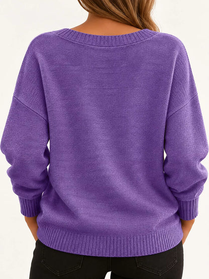 Full Size V-Neck Dropped Shoulder Sweater Plus Size