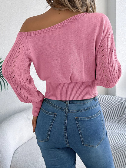 Openwork One Shoulder Sweater