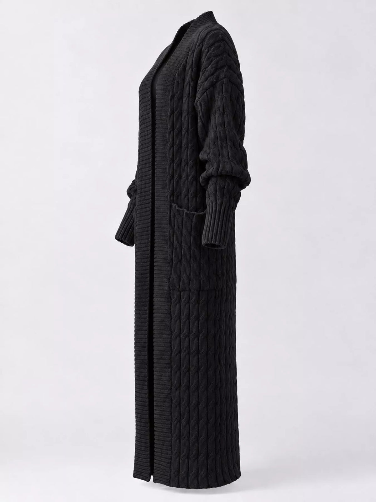Elegant Cable-Knit Longline Open-Front Cardigan