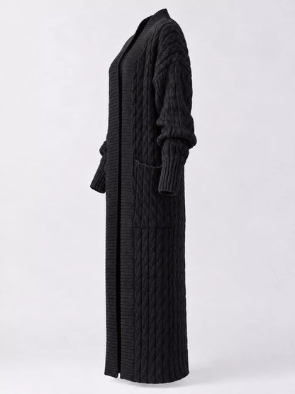 Elegant Cable-Knit Longline Open-Front Cardigan