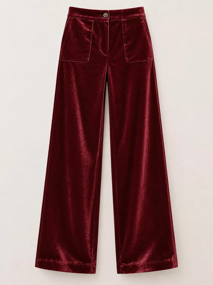Full Size High-Waisted Wide-Leg Velvet Pants with Pockets Plus Size
