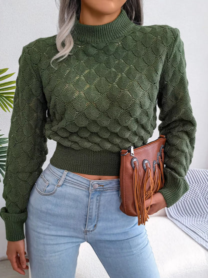 Mock Neck Textured Cropped Sweater