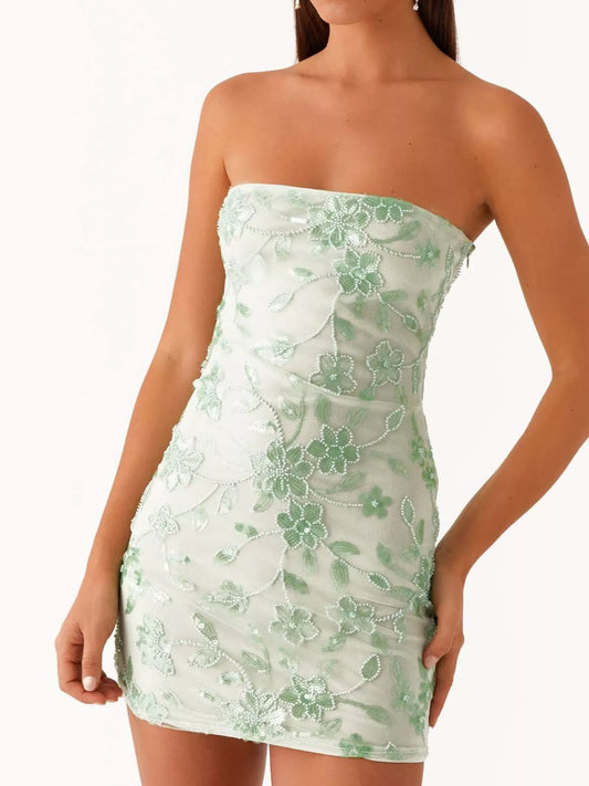 Floral Textured Strapless Mini Dress
