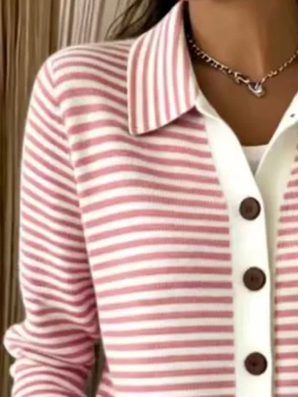 Striped Collared Button-Down Knit Cardigan
