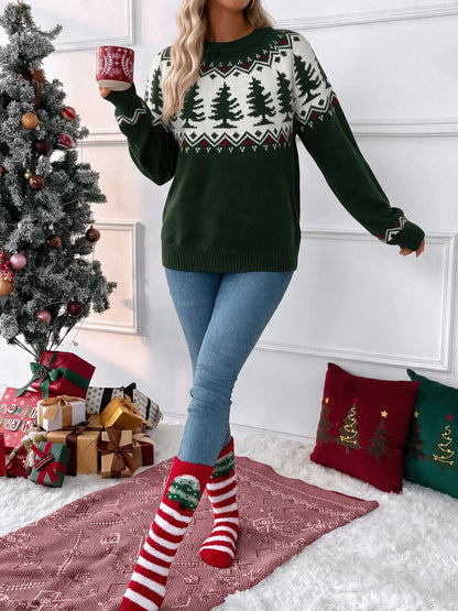 Christmas Tree Pattern Round Neck Sweater