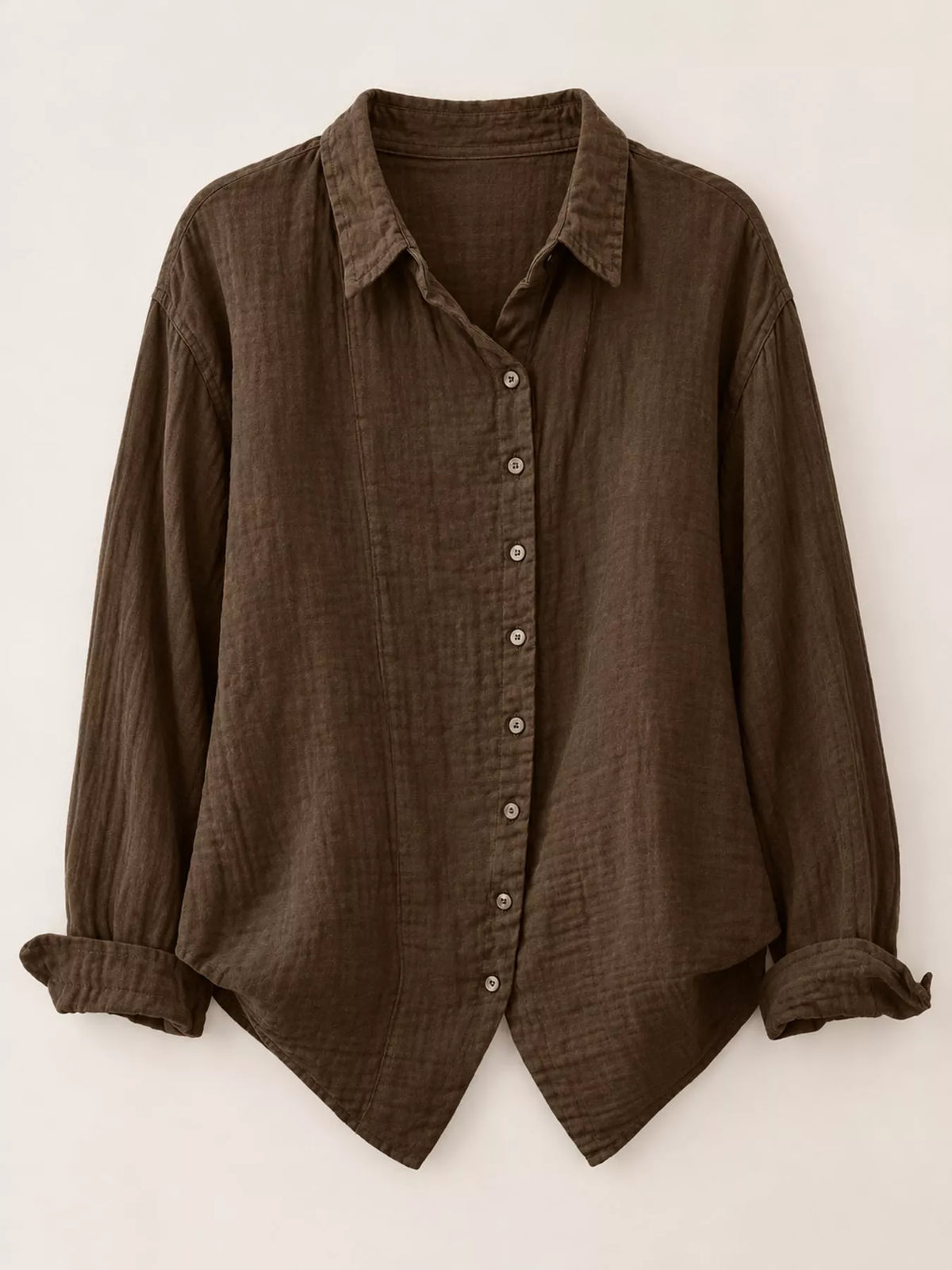Full Size Asymmetric Button-Down Long Sleeve Shirt Plus Size