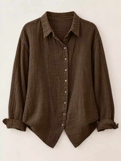 Full Size Asymmetric Button-Down Long Sleeve Shirt Plus Size
