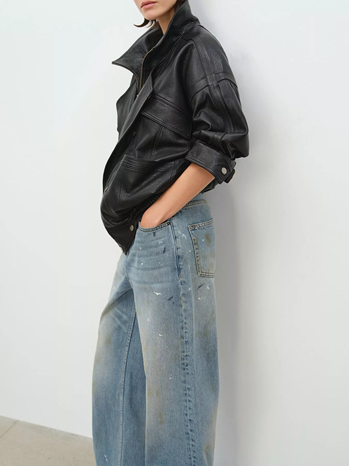 Snap Down Leather Jacket