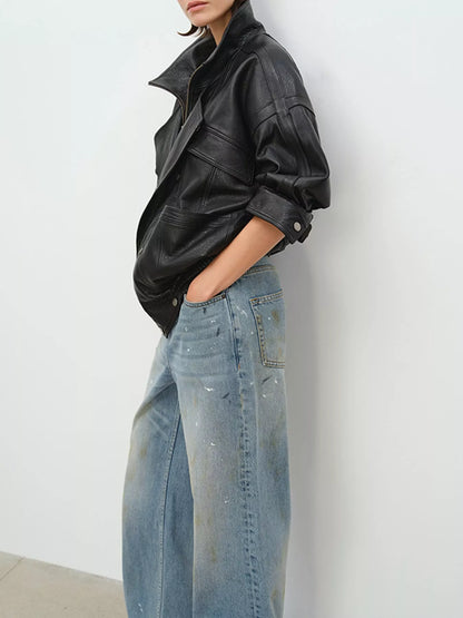 Snap Down Leather Jacket
