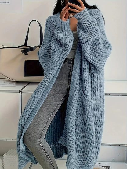 Full Size Chunky Knit Openwork Front Longline Cardigan Plus Size