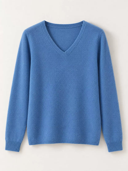 Elegant V-Neck Long Sleeve Soft Knit Top