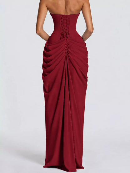 Elegant Strapless Ruched High-Slit Evening Dress