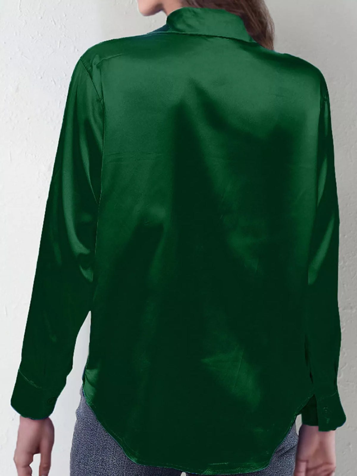 Satin Button-Down Long Sleeve Shirt