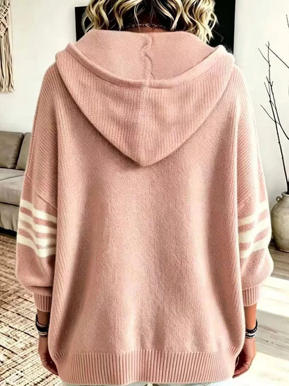 Full Size Casual Hooded Zip-Up Knit Cardigan Plus Size