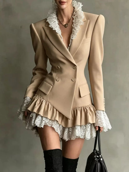 Lace Trim Blazer Dress
