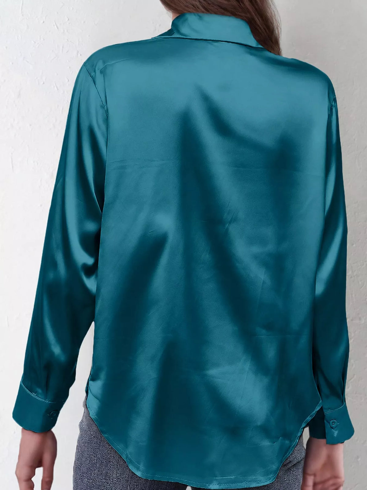 Satin Button-Down Long Sleeve Shirt