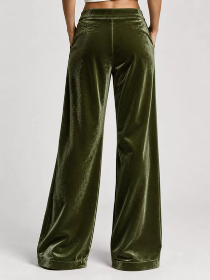 Full Size High-Waisted Wide-Leg Velvet Pants with Pockets Plus Size