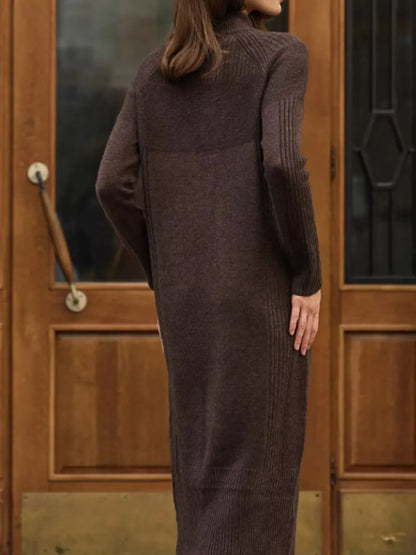 Half-Zip Ribbed Knit Sweater Dress