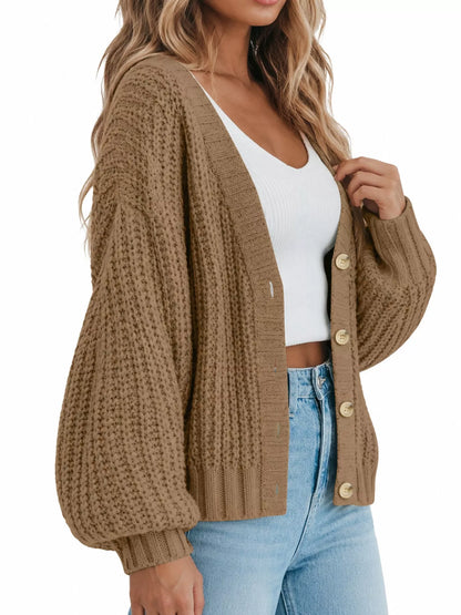 Full Size Chunky Knit Button-Down Cardigan Plus Size