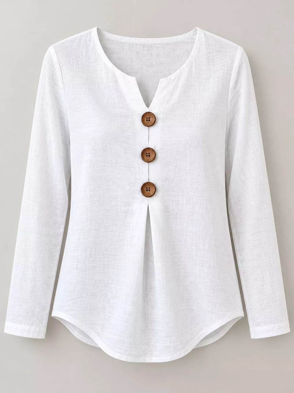 Full Size Long Sleeve Blouse with Decorative Wooden Buttons Plus Size
