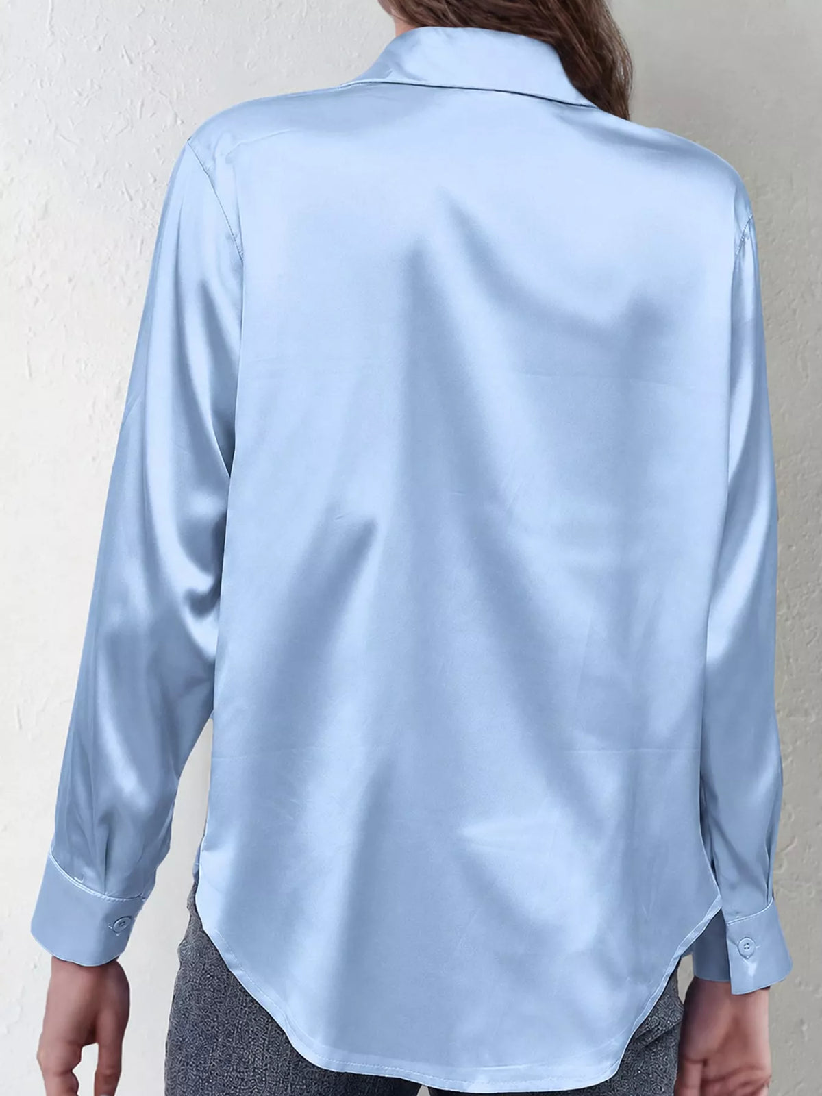 Satin Button-Down Long Sleeve Shirt