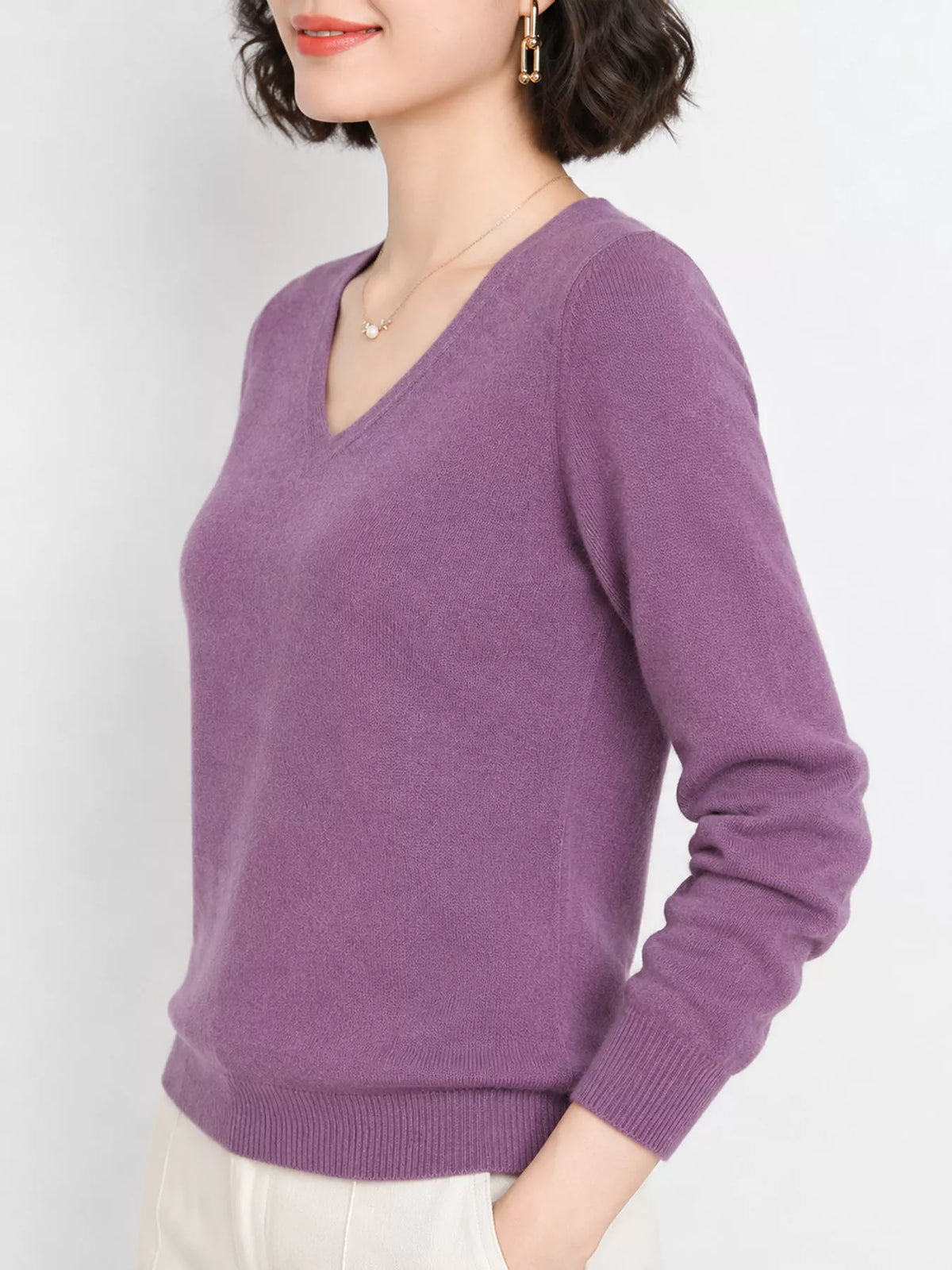 Elegant V-Neck Long Sleeve Soft Knit Top