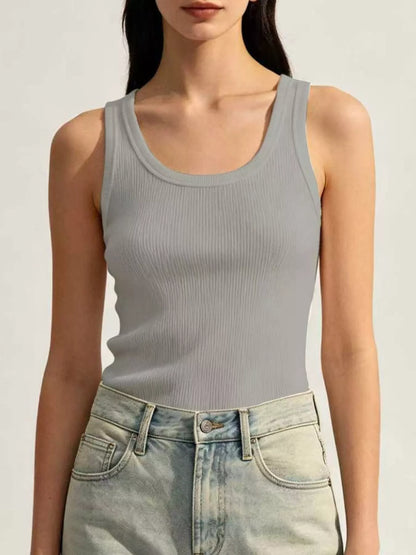 Ribbed Knit U-Neck Tank