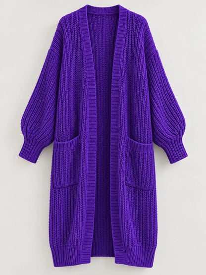Full Size Chunky Knit Openwork Front Longline Cardigan Plus Size