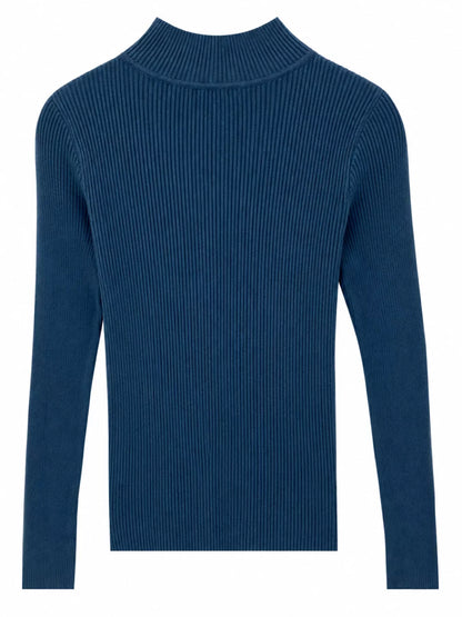 Elegant Slim-Fit Ribbed Mock Neck Knit Top