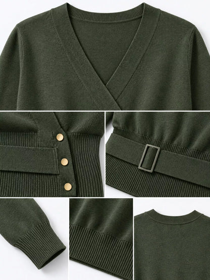 Surplice Elastic Waist Long Sleeve Knit Top