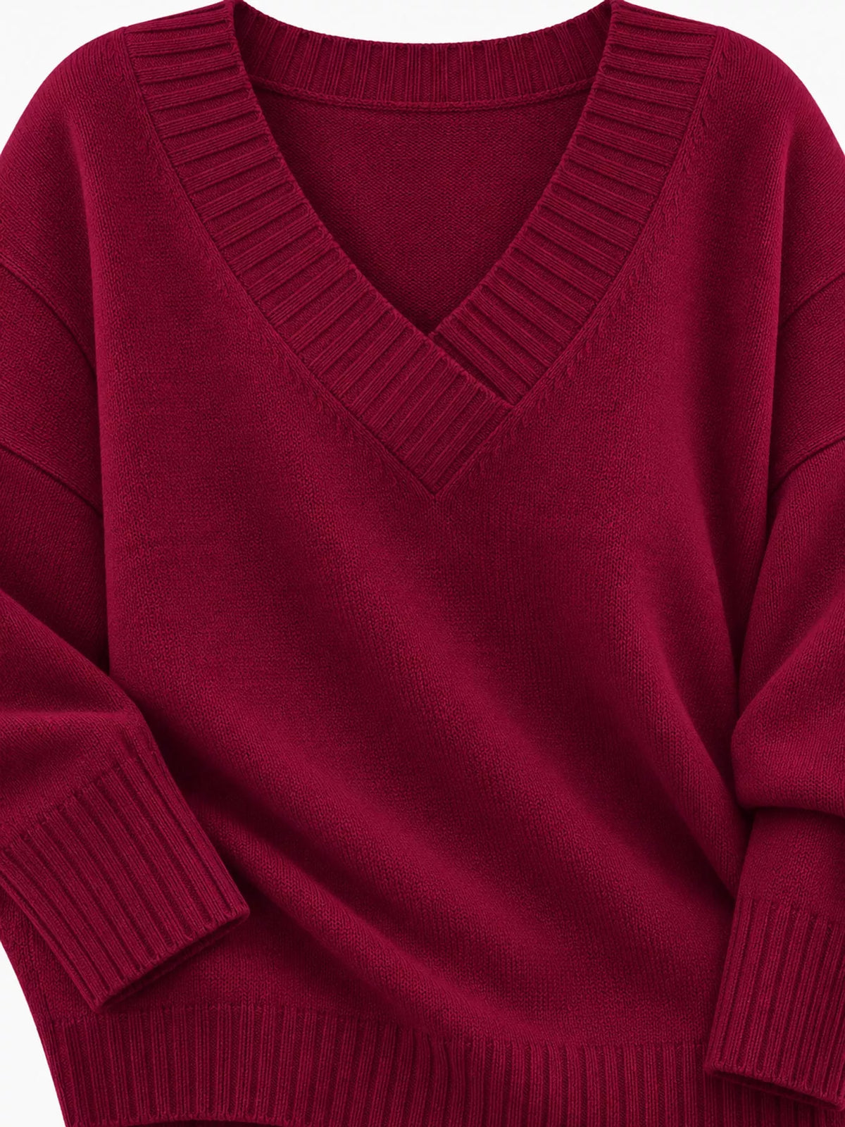 Full Size V-Neck Dropped Shoulder Sweater Plus Size